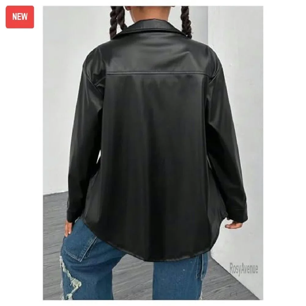Girls Motorcycle Faux Leather Jacket Tie Belted Button Up Fall Coat